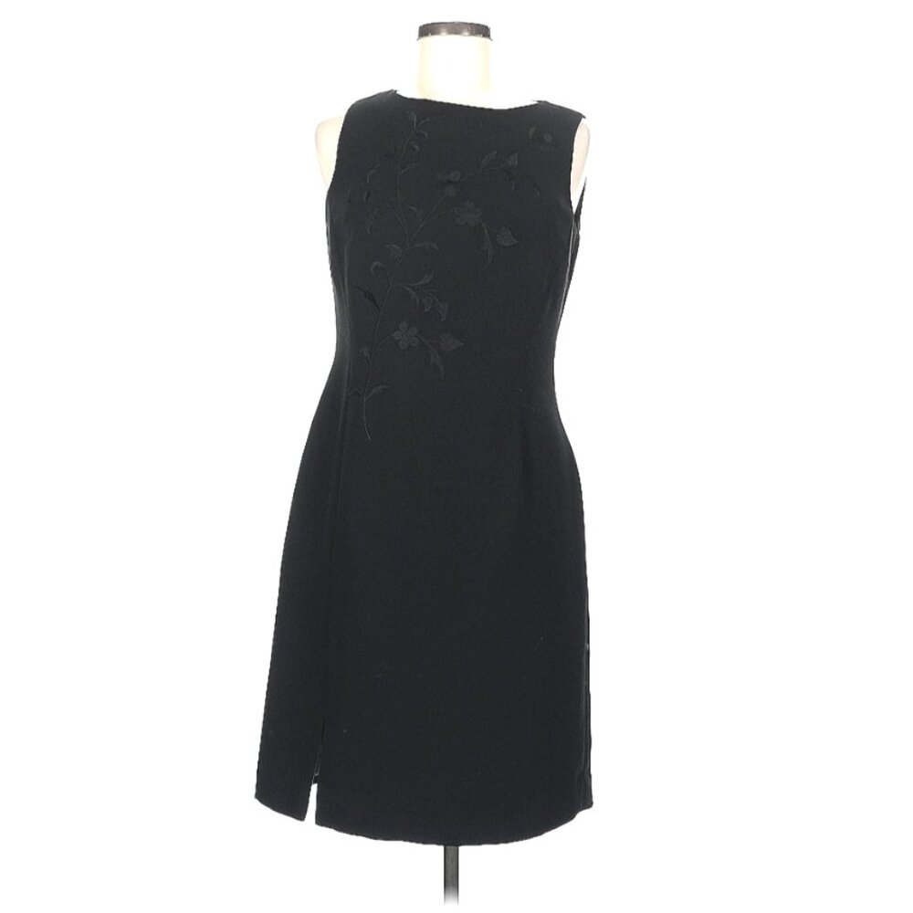 Jones Wear Black Floral Jacquard Sheath Cocktail Dress - Size 6 - Like New